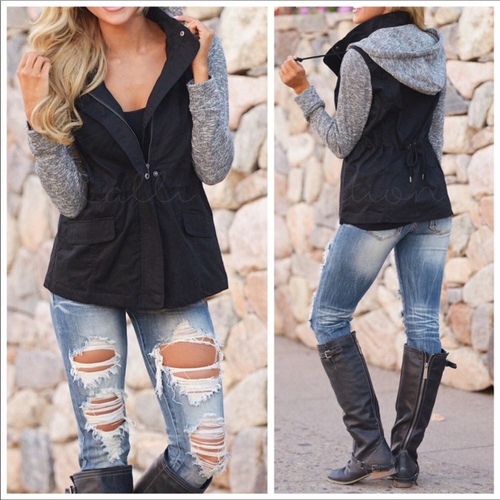 SOLD OUT! Wine/Grey Spring Jacket w/hood - Picture 2 of 2